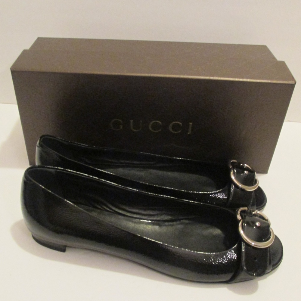 NEW Gucci Black Patent Flats - Picture 6 of 9